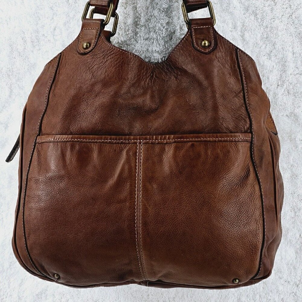 BANANA REPUBLIC British Tan Distressed Pebble Leather Shoulder Bag